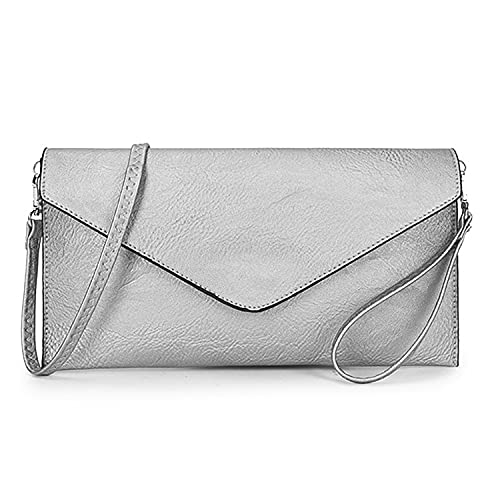 Aossta Damen-Clutch, groß, Umschlagtasche, Clutch für Frauen, Crossbody, Hochzeit, Party, Abendtasche, silber, Large von AOSSTA