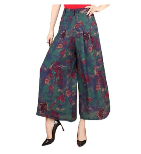 Hose weitem Bein Weite Sommer-Hose mit weitem Bein Blume Hose Frau Leinen Weibliche Muster-Rock-Hosen Damen-Hosenrock (Color : Watercolor Graphic, Size : L.) von AOSUAI