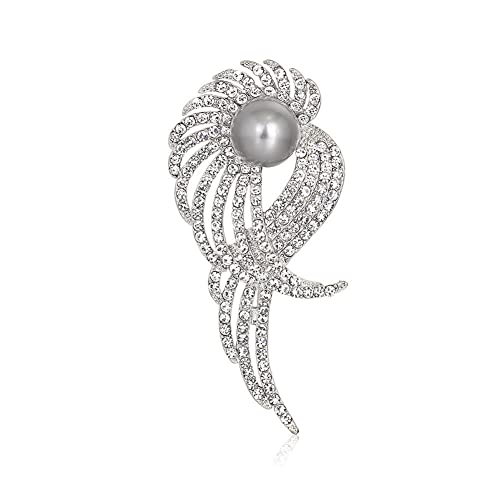 Kristall Engelsflügel Brosche Pins Strass Legierung Corsage Flügel Brosche Perle Corsage Pin Brosche Kleidung Zubehör Anstecknadel Anzug Mantel Brustnadel für Damen Herren Accessoires, Perle von AOTEMAN
