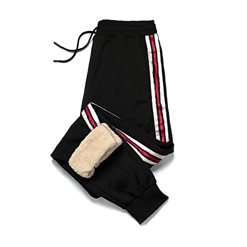 AOTORR Herren Fleece Jogginghose Casual Thermohose Winter Warm Jogger Pants Jogging Trainingshose, schwarz / rot, S von AOTORR