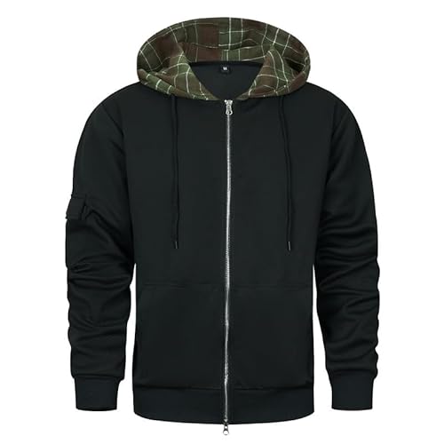 AOTORR Herren Hoodie Full Zip Hoodies Sweatshirt Patchwork Top Langarm Hoody Casual Tops mit Taschen, Schwarz , L von AOTORR