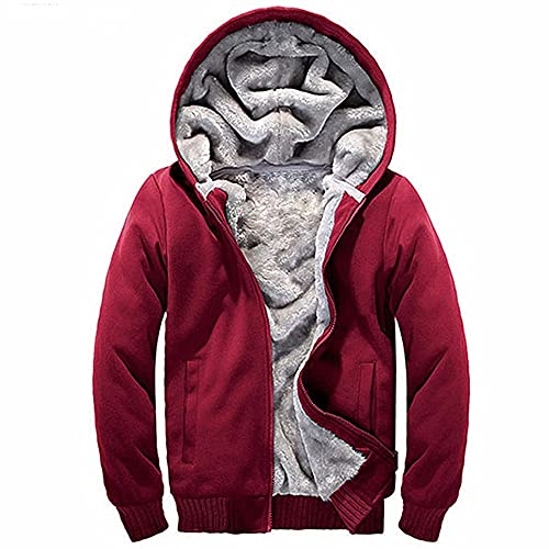 AOTORR Herren Hoodies Full Zip Fleece Jacke Mantel Winter Warm Oversized Zip Up Kapuzenoberteil mit Taschen, rot, XXXL von AOTORR