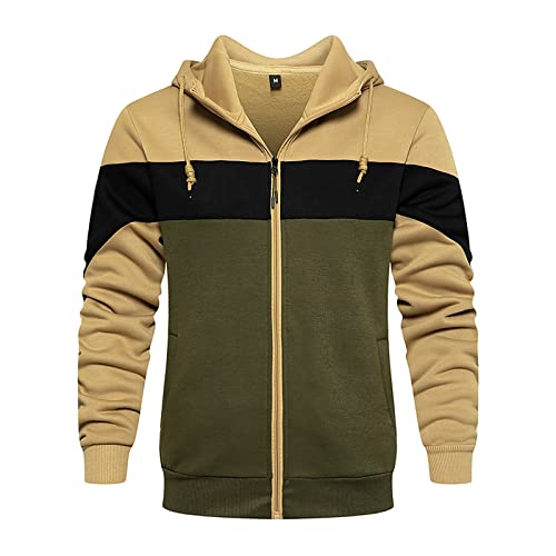 AOTORR Herren Hoodies Full Zip Up Kapuzen-Sweatshirt Casual Langarm Hoody mit Taschen, khaki, L von AOTORR