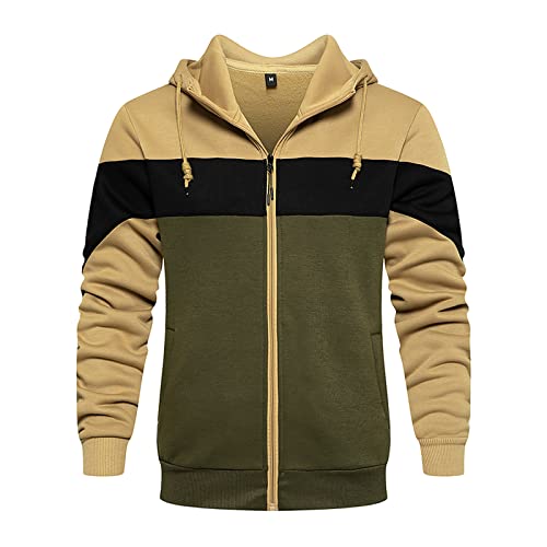 AOTORR Herren Hoodies Full Zip Up Kapuzen-Sweatshirt Casual Langarm Hoody mit Taschen, khaki, XXL von AOTORR