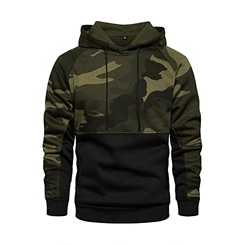 AOTORR Herren-Kapuzenpullover, Camouflage, Patchwork-Top, langärmelig, lässiges Oberteil mit Taschen, Schwarz , XXL von AOTORR