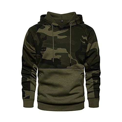 AOTORR Herren-Kapuzenpullover, Camouflage, Patchwork-Top, langärmelig, mit Taschen, 1army Green, XL von AOTORR