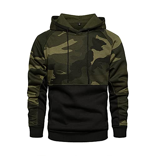 AOTORR Herren Hoodies Pullover Camo Kapuzen-Sweatshirt Patchwork Top Langarm Hoody Casual Tops mit Taschen, Schwarz , L von AOTORR