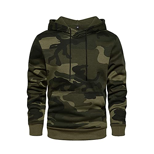 AOTORR Herren-Kapuzenpullover, Camouflage, Patchwork-Top, langärmelig, mit Taschen, armee-grün, XXL von AOTORR