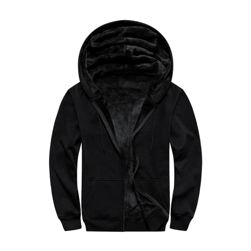 AOTORR Herren-Kapuzenpullover mit Reißverschluss, Fleece-Jacke, lässiger Kapuzenmantel, durchgehender Reißverschluss, warmes Oberteil, Sweatshirt mit Kängurutaschen, Schwarz , L von AOTORR