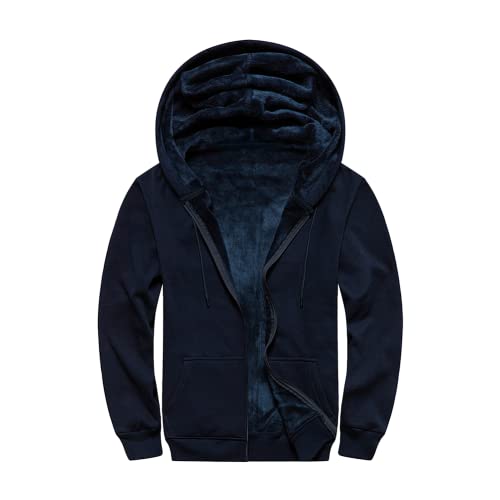 AOTORR Herren-Kapuzenpullover mit Reißverschluss, Fleece-Jacke, lässiger Kapuzenmantel, durchgehender Reißverschluss, warmes Oberteil, Sweatshirt mit Kängurutaschen, blau, L von AOTORR