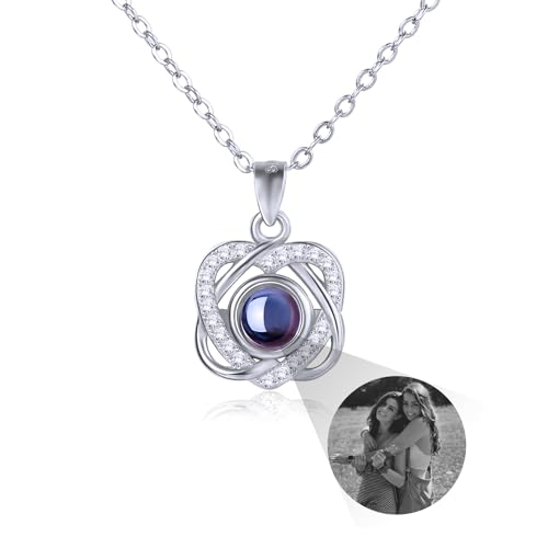 AOTXOXTOA 925 Sterling Silber Halskette Projektion Personalisiertes Foto Herzförmiger Anhänger Gravur Bild für Frauen Mädchen Individuelles Kristall Liebevolles Gedenkbild Schmuck Geschenk von AOTXOXTOA