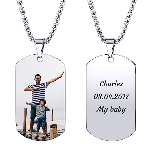 AOTXOXTOA Edelstahl Halskette Hundemarke Anhänger mit Verstellbarer Kette Schlüsselanhänger Schalldämpfer Personalisierte Fotogravur Bild für Männer Frauen Memorial Image Schmuck Geschenk von AOTXOXTOA