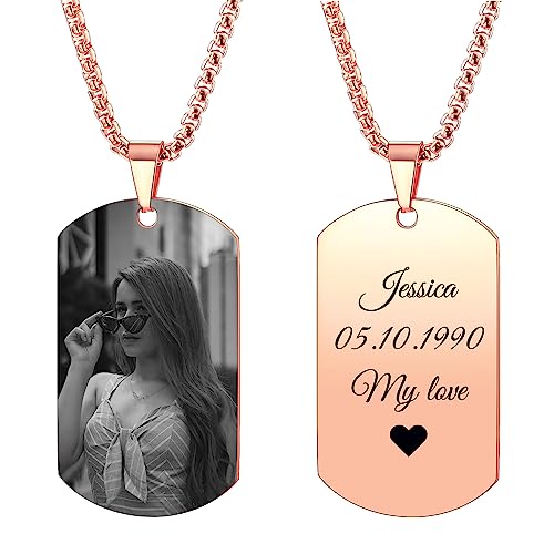 AOTXOXTOA Edelstahl Halskette Hundemarke Anhänger mit verstellbarer Kette Schlüsselanhänger Schalldämpfer Personalisierte Fotogravur Bild für Männer Frauen Memorial Image Schmuck Geschenk von AOTXOXTOA