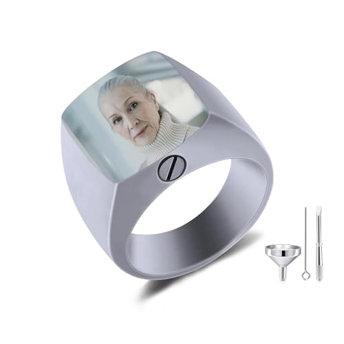 AOTXOXTOA Personalisierte Edelstahl Einäscherung Urne Siegel Ring benutzerdefinierte Bild Gravur Foto Memorial Geschenk Band Keepsake mit Ring Größe Adjusters Stil 07 Größe 14 von AOTXOXTOA