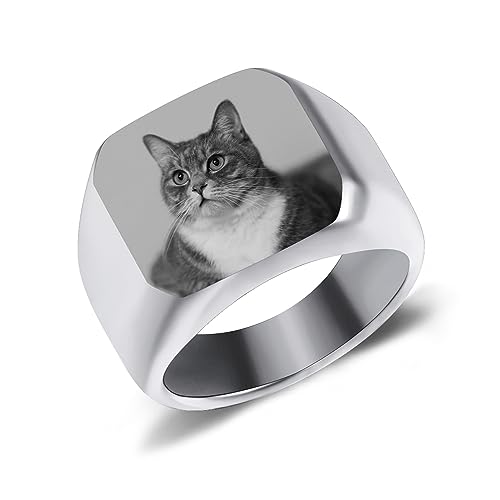 AOTXOXTOA Personalisierte Edelstahl Siegelring Farbe Bild Gravur Schwarz-Weiß-Foto für Männer Frauen Junge Mädchen Bester Freund Memorial Geschenk Band mit Ring Größe Adjusters von AOTXOXTOA