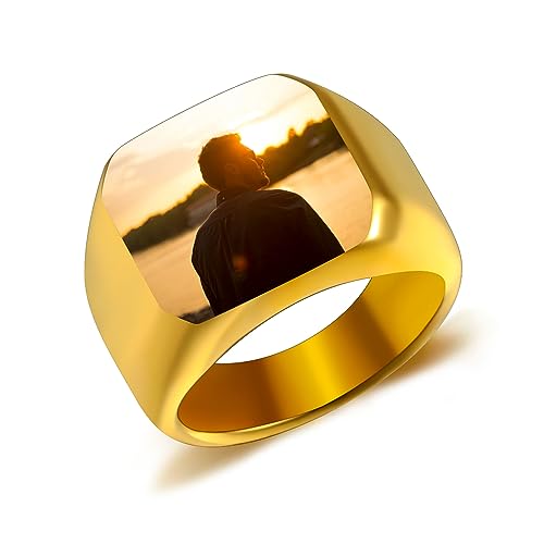 AOTXOXTOA Personalisierte Edelstahl Siegelring Farbe Bild Gravur Schwarz-Weiß-Foto für Männer Frauen Junge Mädchen bester Freund Memorial Geschenk Band mit Ring Größe Adjusters von AOTXOXTOA