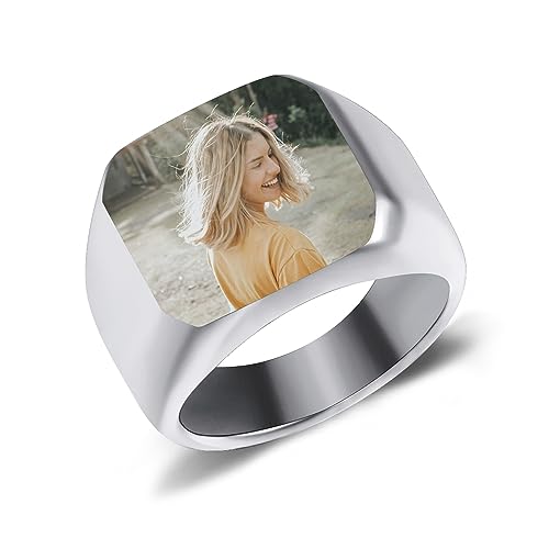 AOTXOXTOA Personalisierte Edelstahl Siegelring Farbe Bild Gravur Schwarz-Weiß-Foto für Männer Frauen Junge Mädchen bester Freund Memorial Geschenk Band mit Ring Größe Adjusters von AOTXOXTOA