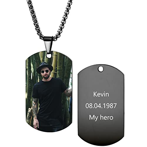 AOTXOXTOA Personalisierte Hundemarke Anhänger Halskette Fotogravur Schwarz & weiß/Farbbild für Männer Frauen Gedenkbild Edelstahlschmuck mit Verstellbarer Kette Schlüsselanhänger Schalldämpfer von AOTXOXTOA