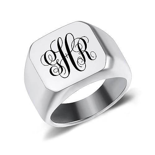 AOTXOXTOA Personalisierte Initiale Monogramm Signet Ring Brief Gravur Name für Männer Frauen Junge Mädchen Edelstahl Schmuck Memorial Band Jahrestag Geschenk mit Größe Adjusters von AOTXOXTOA