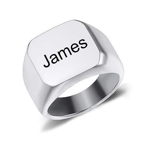 AOTXOXTOA Personalisierte Initiale Monogramm Signet Ring Brief Gravur Name für Männer Frauen Junge Mädchen Edelstahl Schmuck Memorial Band Jahrestag Geschenk mit Größe Adjusters von AOTXOXTOA