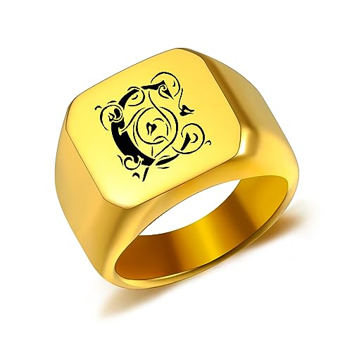 AOTXOXTOA Personalisierte Initiale Monogramm Signet Ring Brief Gravur Name für Männer Frauen Junge Mädchen Edelstahl Schmuck Memorial Band Jahrestag Geschenk mit Größe Adjusters von AOTXOXTOA