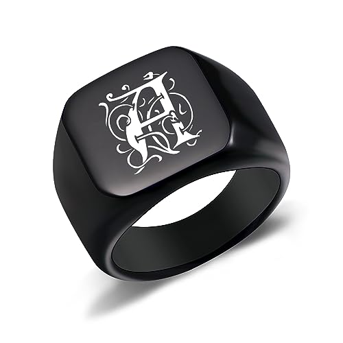 AOTXOXTOA Personalisierte Initiale Monogramm Signet Ring Brief Gravur Name für Männer Frauen Junge Mädchen Edelstahl Schmuck Memorial Band Jahrestag Geschenk mit Größe Adjusters von AOTXOXTOA