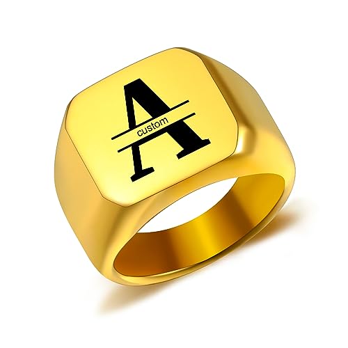 AOTXOXTOA Personalisierte Initiale Monogramm Signet Ring Brief Gravur Name für Männer Frauen Junge Mädchen Edelstahl Schmuck Memorial Band Jahrestag Geschenk mit Größe Adjusters von AOTXOXTOA