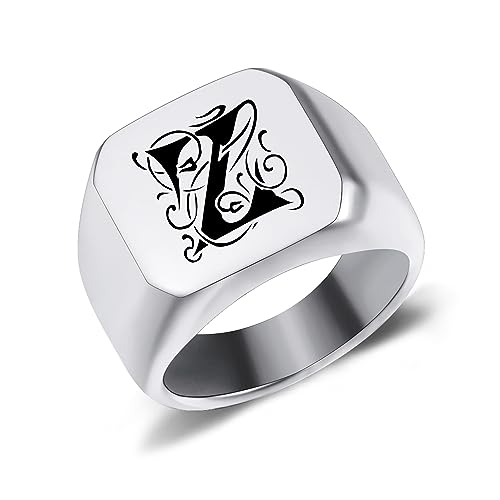 AOTXOXTOA Personalisierte Initiale Monogramm Signet Ring Brief Gravur Name für Männer Frauen Junge Mädchen Edelstahl Schmuck Memorial Band Jahrestag Geschenk mit Größe Adjusters von AOTXOXTOA