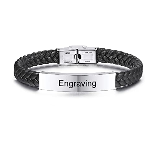 AOTXOXTOA Personalisierte Name Armband Für Frauen Maßgeschneiderte Armbänder Für Jungen Männer Mädchen Edelstahl Echtes Leder Gravur Geflochtene Manschette Einstellbar von AOTXOXTOA