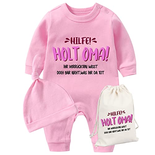 AOUYOA Baby Zwillinge Baby Body Hilfe Holt Oma Neugeborenes Baby Unisex Strampler Kleinkind Outfit Süßer Overall Mit Taschenset(Rosa 6m) von AOUYOA