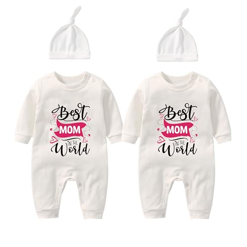 AOUYOA Baby Zwillinge Body Best Mom In The World Neugeborene Baby Body Junge Mädchen Baby Zwillinges Geschenk Lustig Babykleidung(Weiß 6m) von AOUYOA