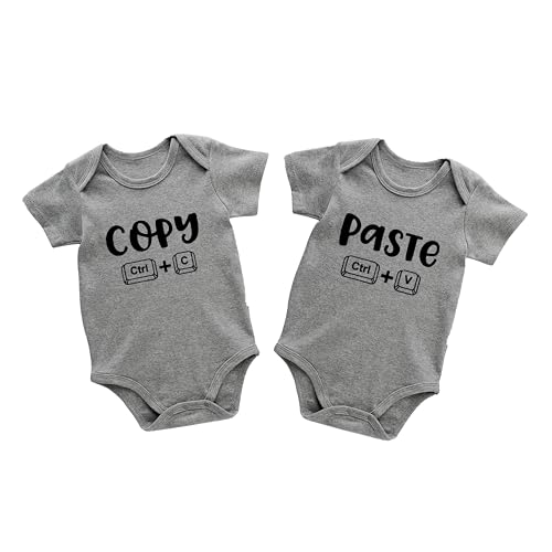 AOUYOA Baby Zwillinges Baby Bodys Copy Paste Neugeborenen Strampler Jungen Mädchen Geschenk Zwillinge Babybekleidung (Grau 3m) von AOUYOA
