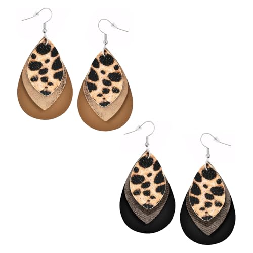 Ohrringe Leopardenmuster 2 Paare Boho Ohrringe Leoparden Accessoires Damen Leo Print Leder Hängende Boho Vintage Schmuck Geeignet für Tägliche Matching Maskerade Rollenspiele von AOUZOVLI