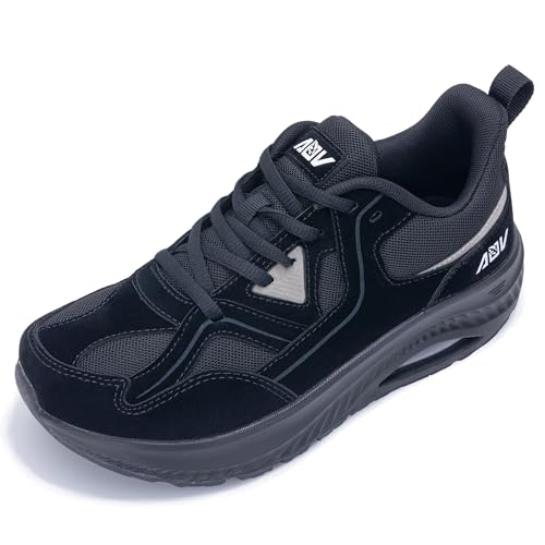 AOV Weite Zehenbox-Schuhe für Damen, Fußgewölbeunterstützung, Wanderschuhe für Plantarfasziitis, orthopädische Tennis-Sneaker, Schwarzgrau, 39.5 EU Weit von AOV