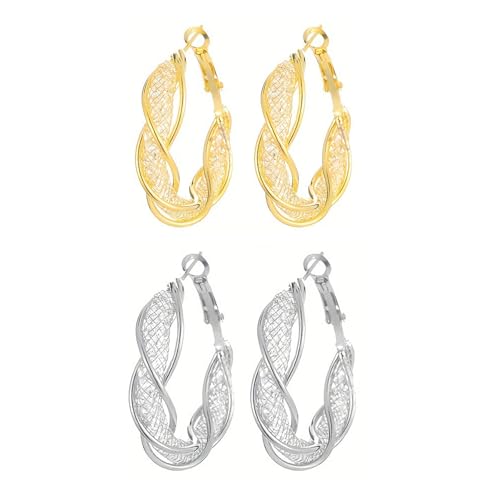 AOWVUTS 2 Paar Creolen Silber 925 für Damen Zirkonia Glänz Twist Ohrringe Set Creolen Groß Hängend Tropfenohrringe Leicht Chunky Huggie Schmuck für Frauen Mädchen von AOWVUTS