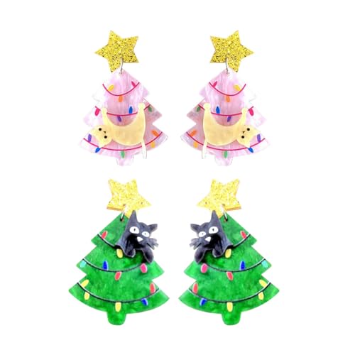 AOWVUTS 2 Paare Weihnachtsbaum Ohrringe, Weihnachtsohrringe mit Katze Stern, Lustige Baumeln Ohrringe Ohrstecker, Festlich Baumeln Ohrringe, Schmuck Geschenk für Frauen und Mädchen AOWVUTS 2 Paare Weihnachtsbaum Ohrringe, Weihnachtsohrringe mit Katze Stern, Lustige Baumeln Ohrringe Ohrstecker, Festlich Baumeln Ohrringe, Schmuck Geschenk für Frauen und Mädchen von AOWVUTS