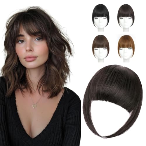 AOWVUTS Clip in Pony Haarteil Clip in Bangs One Piece Human Hair Fringe Bangs mit SchläfenNatürliche Extensions Dick Fake Clip Pony Haarteile für Damen Frauen von AOWVUTS