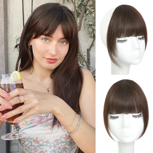AOWVUTS Clip in Pony Haarteil Clip in Bangs One Piece Human Hair Fringe Bangs mit SchläfenNatürliche Extensions Dick Fake Clip Pony Haarteile für Damen Frauen von AOWVUTS