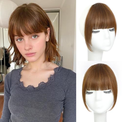 AOWVUTS Clip in Pony Haarteil Clip in Bangs One Piece Human Hair Fringe Bangs mit SchläfenNatürliche Extensions Dick Fake Clip Pony Haarteile für Damen Frauen von AOWVUTS