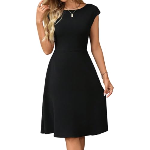 AOWVUTS Cocktailkleid Damen Casual Flügelärmel Rundhals Kleider A-Linie Midi Kleid Festliche Kleider Knielang Elegant Bodycon Freizeitkleid Sommerkleid Club Partykleid Abendkleid von AOWVUTS