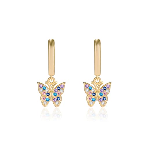 AOWVUTS Creolen Ohrringe Damen Gold Silber Hängende Ohrringe Hypoallergen Leichte Kleine Creolen mit Zirkonia Schmetterling Huggie Kreolen Schmuck Geschenk für Frauen und Mädchen (2) von AOWVUTS