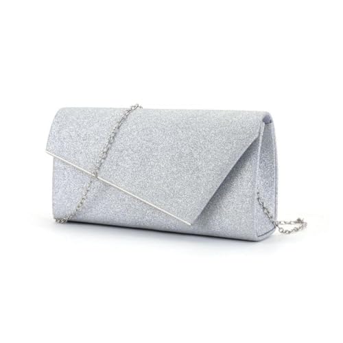 AOWVUTS Damen Clutch, Glänzende Pailletten Abendtaschen mit Abnehmbarer Kette Elegante Envelope Handtasche klein Umhängetasche Hochzeit Clutches für Abschlussball Party Freizeit (Silber) von AOWVUTS