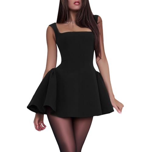 AOWVUTS Damen Sexy Kleid Kurz Bodycon Minikleid Elegant Eng A-Linie Kleider Quadratischem Ausschnitt Ärmellos Rückenfrei Kleid Figurbetontes Partykleid Cocktailkleid von AOWVUTS