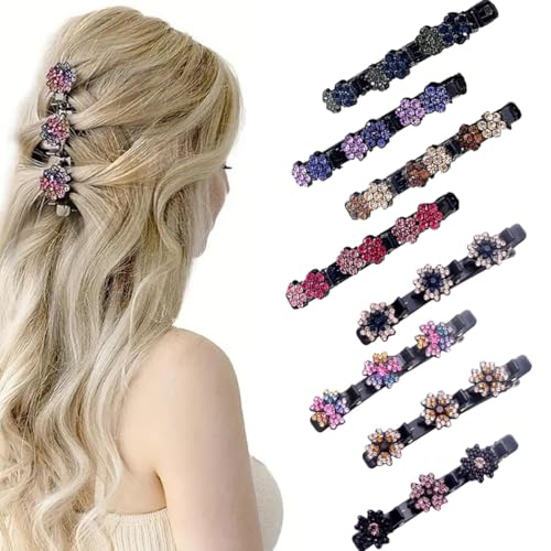 AOWVUTS Haarspangen mit Funkelnden Kristallsteinen, Geflochtene Haarspange Kristallblume, Elegante Haarstyling-Clips, Glänzende Strass-Haarspange, Doppelschicht Haarklammer für Damen Mädchen von AOWVUTS