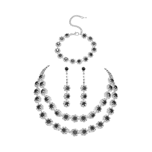 AOWVUTS Hochzeit Schmuck Sets für Damen Strass Kristall Halskette Armband Anhänger Ohrring Set Silber Brautschmuck Set Hochzeit Verlobung Braut Brautjungfer Prom Hochzeits Schmuck von AOWVUTS