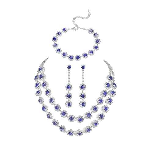 AOWVUTS Hochzeit Schmuck Sets für Damen Strass Kristall Halskette Armband Anhänger Ohrring Set Silber Brautschmuck Set Hochzeit Verlobung Braut Brautjungfer Prom Hochzeits Schmuck von AOWVUTS