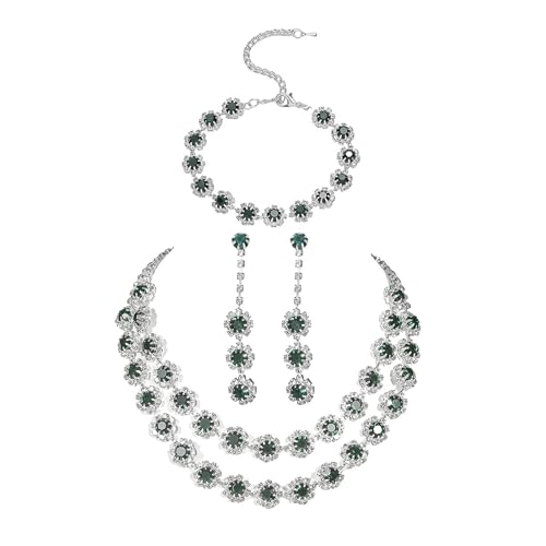 AOWVUTS Hochzeit Schmuck Sets für Damen Strass Kristall Halskette Armband Anhänger Ohrring Set Silber Brautschmuck Set Hochzeit Verlobung Braut Brautjungfer Prom Hochzeits Schmuck von AOWVUTS