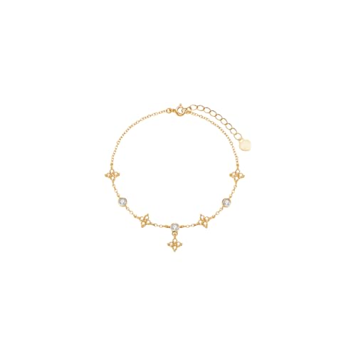 AOWVUTS Kleeblatt Armband Damen 925 Sterling Silber Vierblättriges Kleeblatt Armband mit Zirkonia Blumen Goldene/Sliber Stapelbare Verstellbares Armbander Schmuck Geschenk für Frauen Mädchen (Gold) AOWVUTS Kleeblatt Armband Damen 925 Sterling Silber Vierblättriges Kleeblatt Armband mit Zirkonia Blumen Goldene/Sliber Stapelbare Verstellbares Armbander Schmuck Geschenk für Frauen Mädchen (Gold) von AOWVUTS