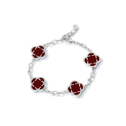 AOWVUTS Kleeblatt Armband Silber Vierblättrige Kleeblatt Armband Verstellbare Blume Stapelbare Armbander Modische Exquisite Edelstahl Freundschaft Armband Glücksarmband Schmuck Geschenk für Damen (B) von AOWVUTS