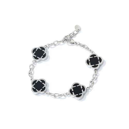 AOWVUTS Kleeblatt Armband Silber Vierblättrige Kleeblatt Armband Verstellbare Blume Stapelbare Armbander Modische Exquisite Edelstahl Freundschaft Armband Glücksarmband Schmuck Geschenk für Damen (A) von AOWVUTS